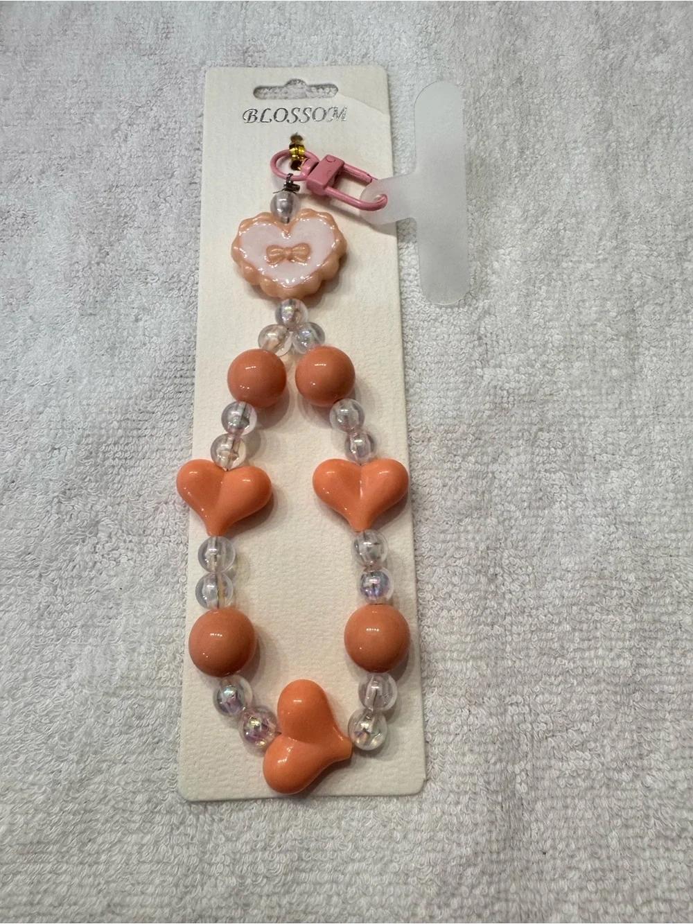 Peach Heart Beaded cell phone Strap bracelet